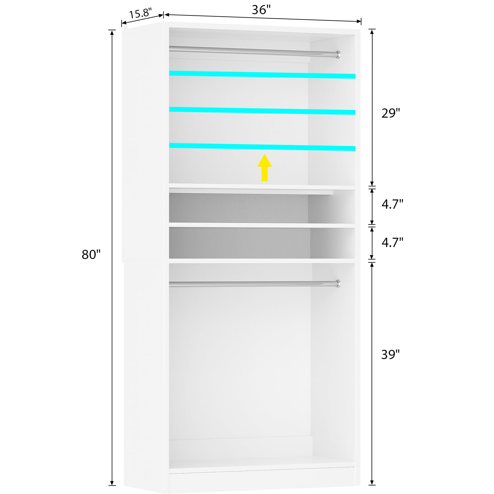 3FT Freestanding Closet System with 2 Hanging Rods & Adjustable Shelve