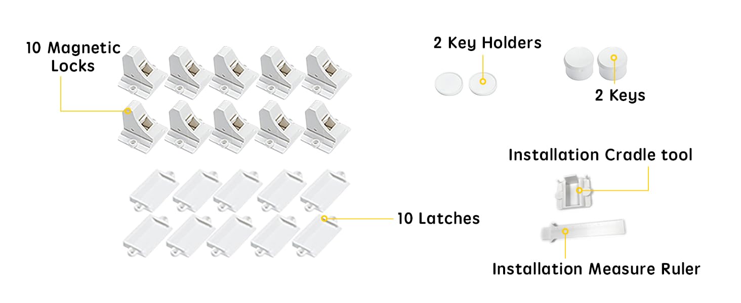 Adhesive Magnetic Locks for Cabinets & Drawers (10 Count)