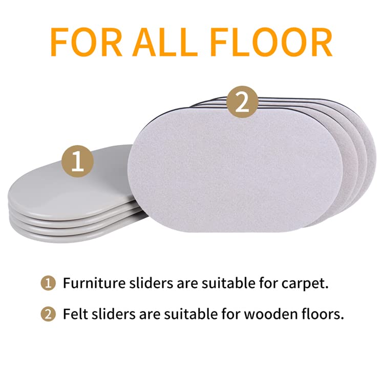 Large Furniture Sliders for Carpet and Hardwood Floors (8 Count)