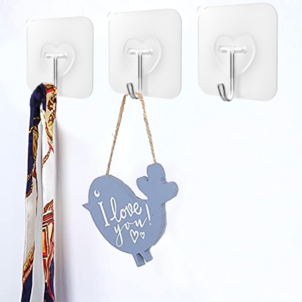 20 Pcs Clear Adhesive Hooks for Hanging 22lb Self Adhesive Wall Hooks Heavy Duty Waterproof Transparent Sticky Hooks for Shower Home Bathroom Kitchen Office (20 Count)