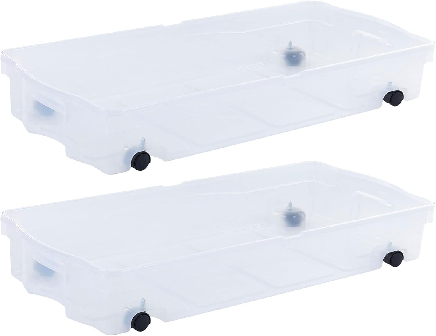 68 Quart Under the Bed Low Profile Storage Boxes with Dual Hinged Lids and Easy Rolling Caster Wheels (2 Count)