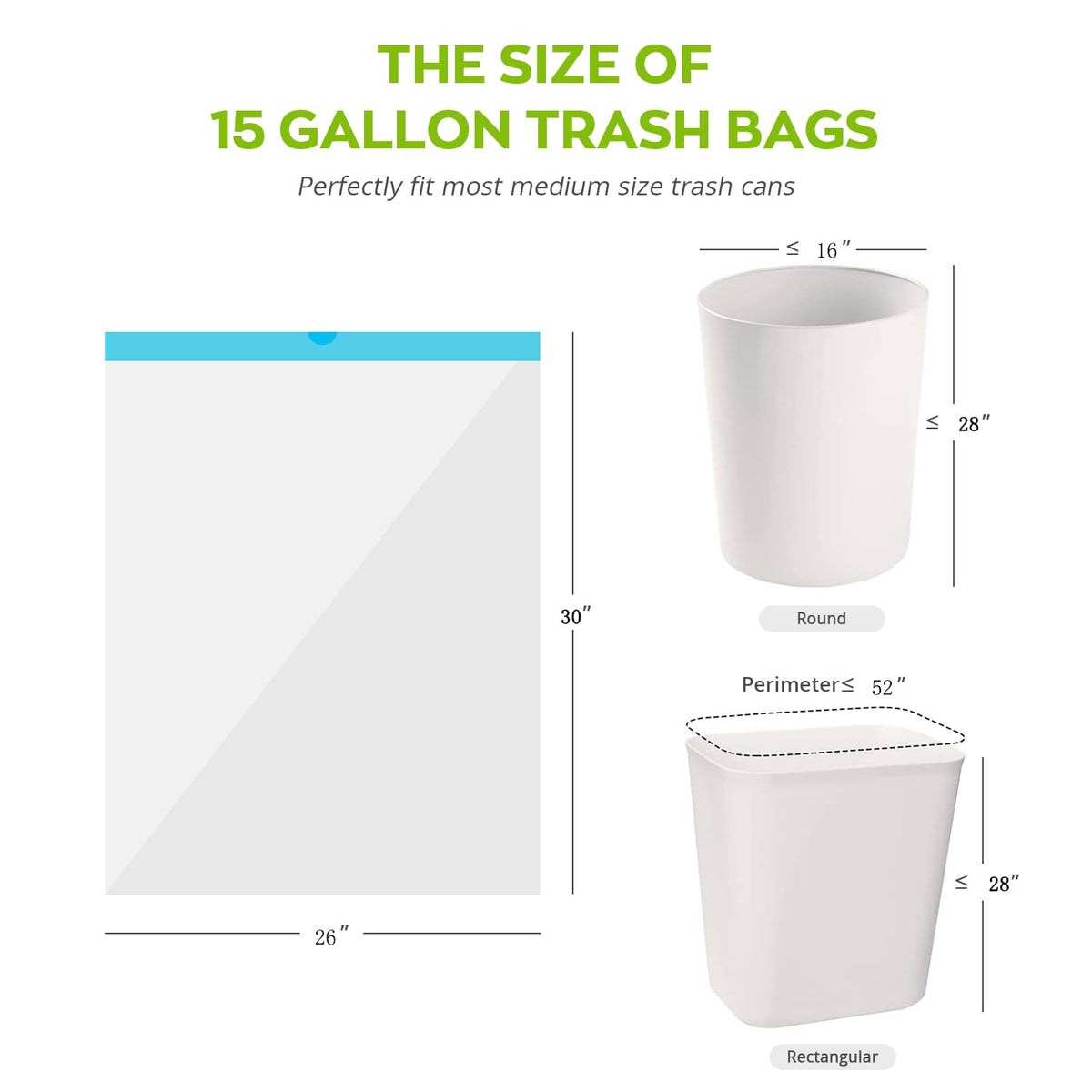 15 Gallon white drawstring trash bags (60 Count)