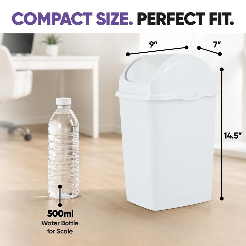 Small 2.5 Gallon Plastic Trash Can with Swing Top Lid