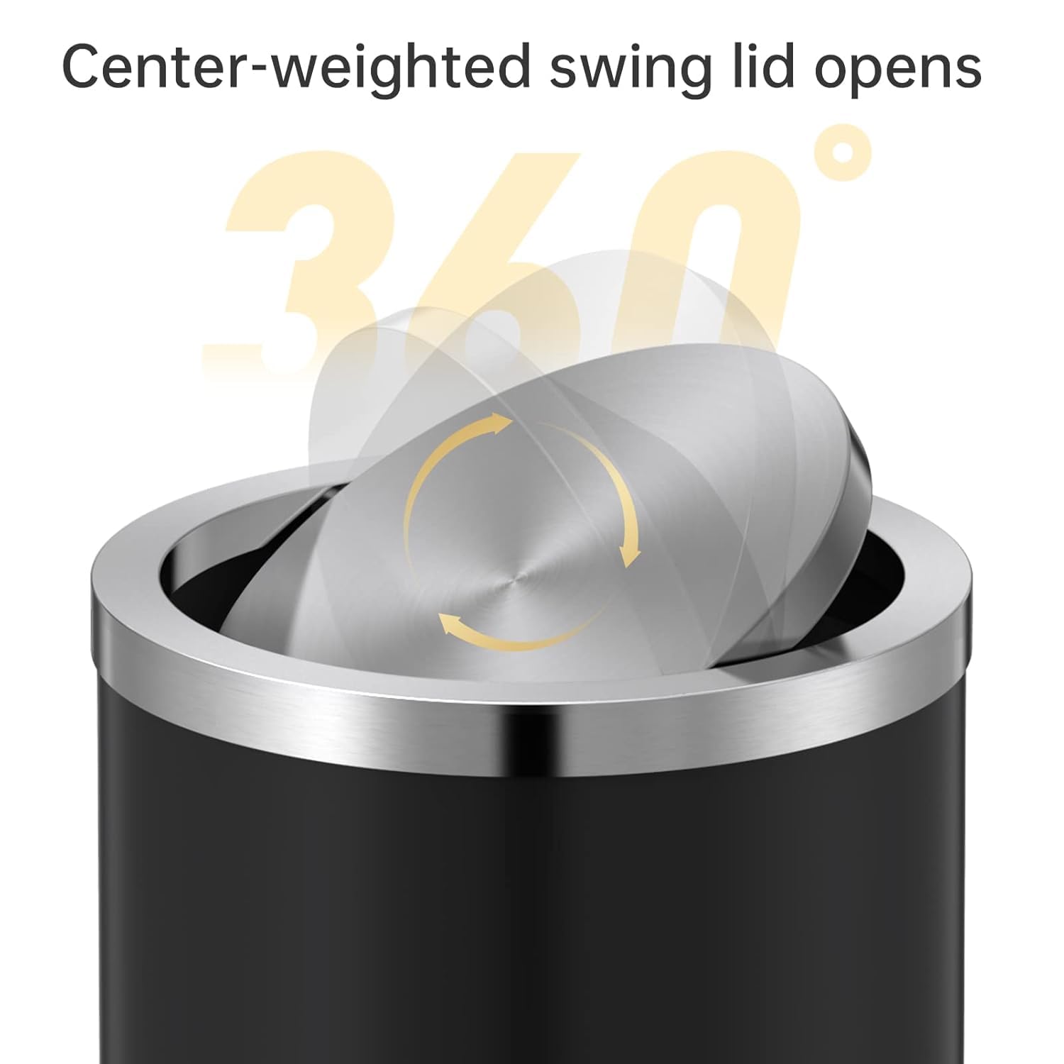 4 Gallons Matte Black Swing Lid Stainless Steel Trash Can