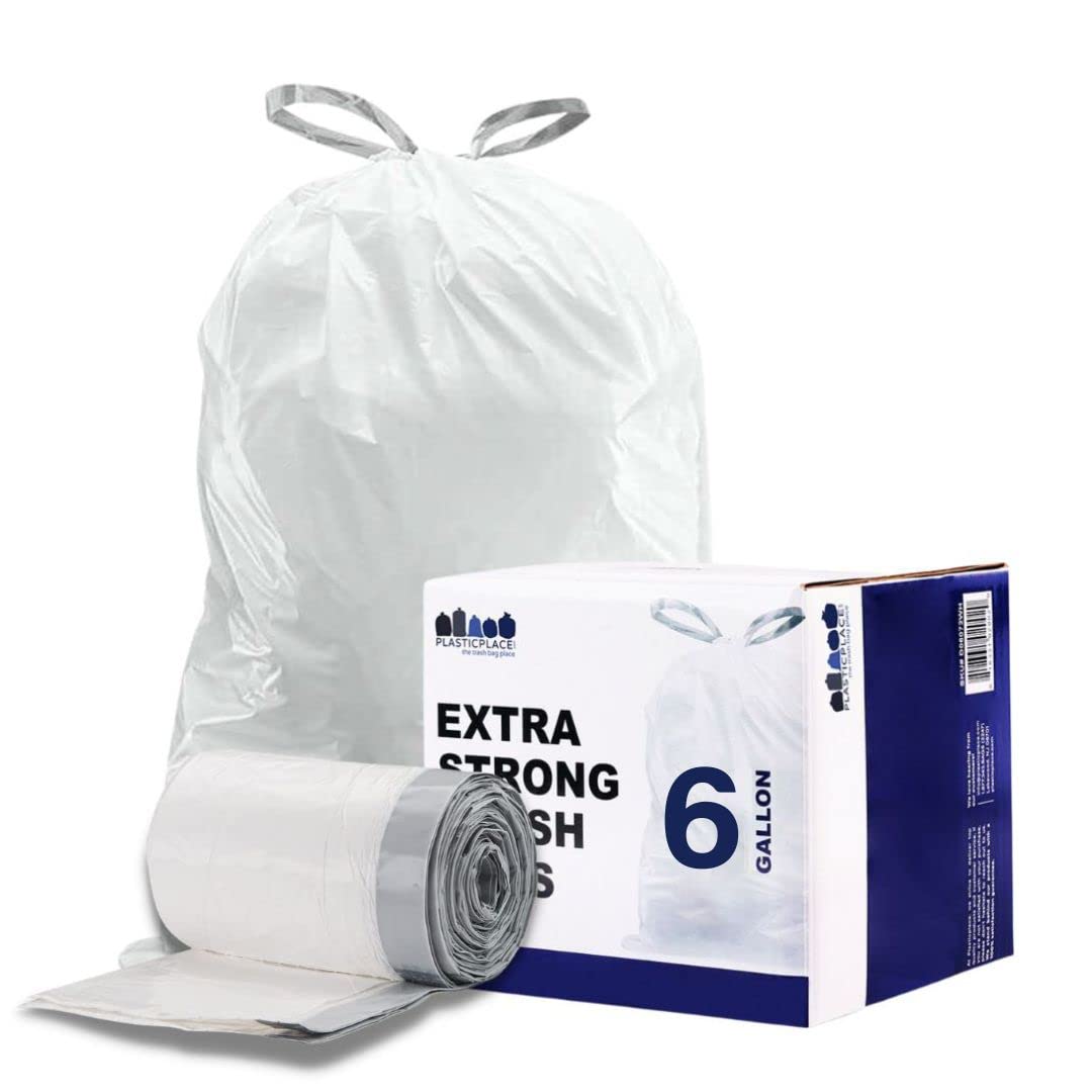 6 Gallon Trash Bags White Drawstring Garbage Can Liners (100 Count)