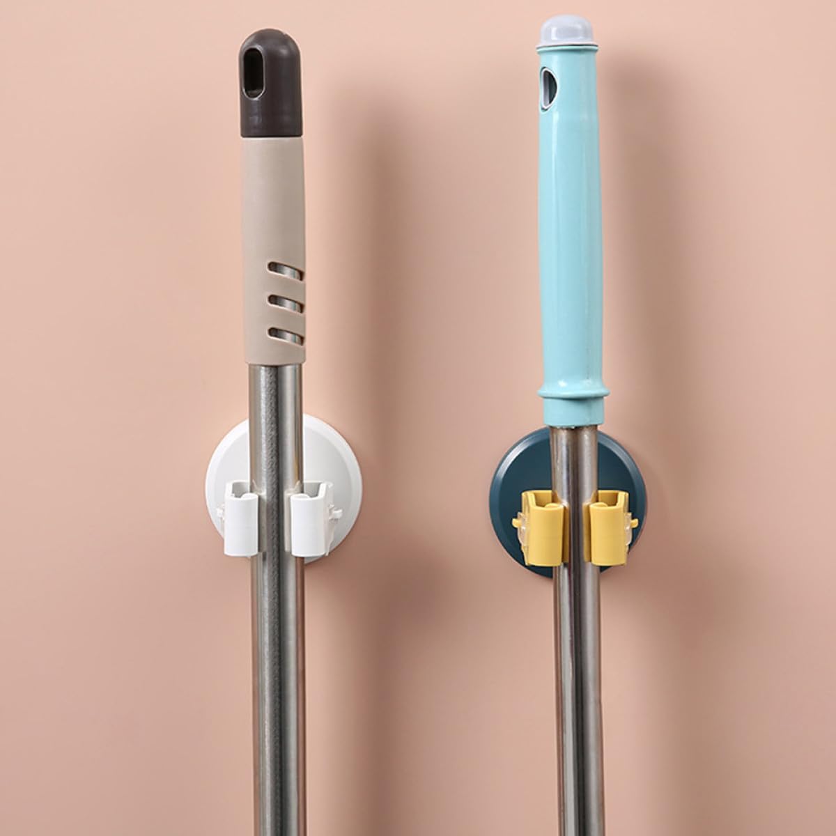3pcs Wall mounted Mop and Broom Holder Set with White Suction Cup Clamps