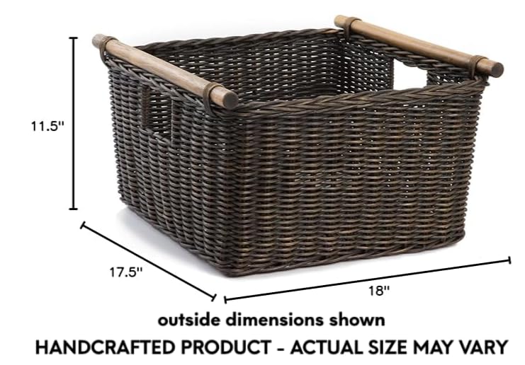 Deep Pole Handle Wicker Storage Basket XL Walnut Brown