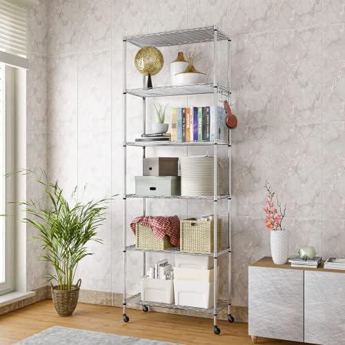 6 Tier Wire Shelving Unit with Wheels (72 Count)