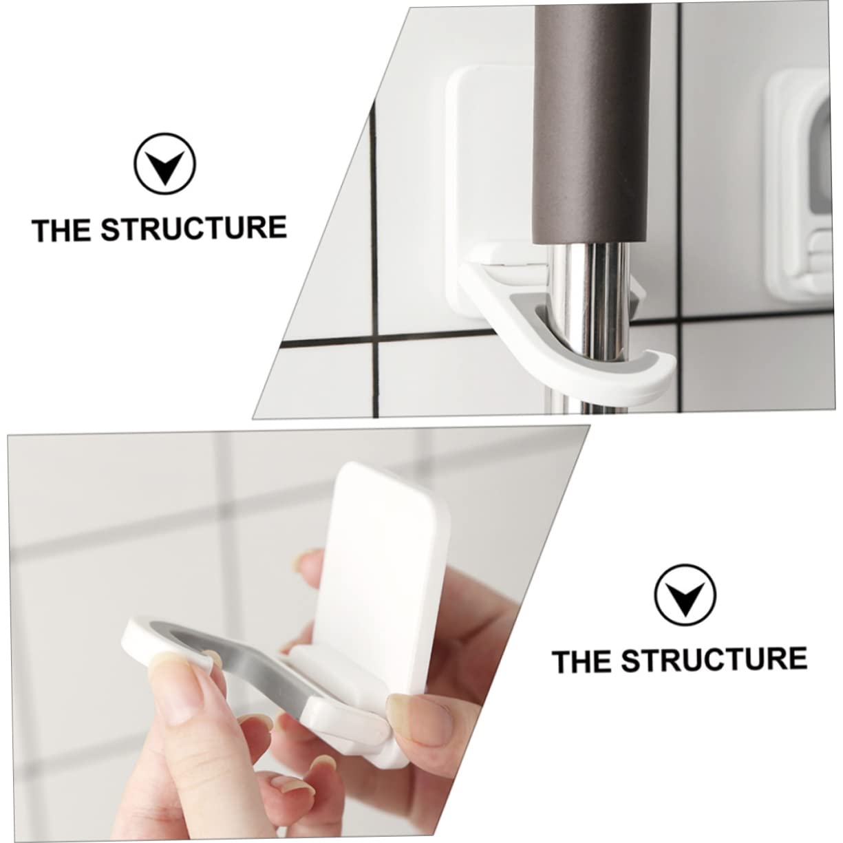 3pcs Punch Wall Mounted Mop Organizer Broom Hooks Space Saving Mop Holder for Home Kitchen Bathroom Adhesive Rack