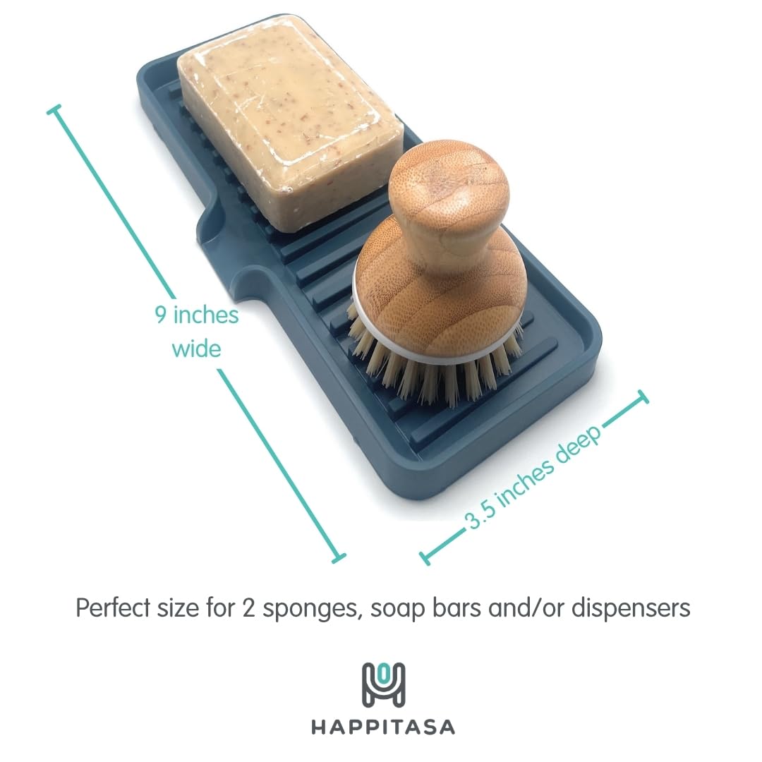 Silicone Soap Dish Tray and Sponge Holder with Drain Chute