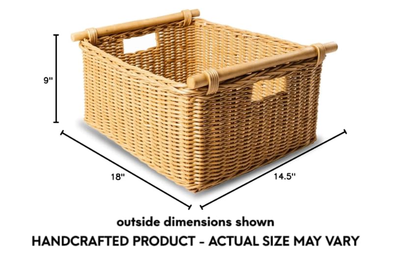 Deep Pole Handle Wicker Storage Basket