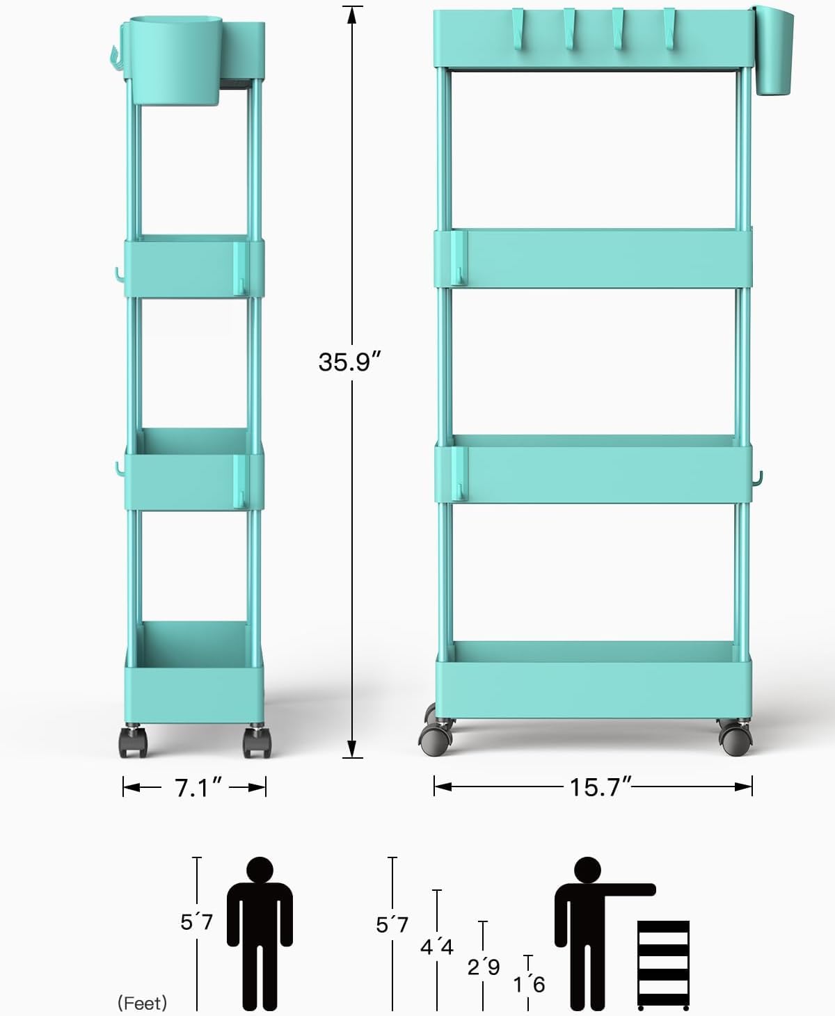 4 Tier Slim Storage Cart with Wheels