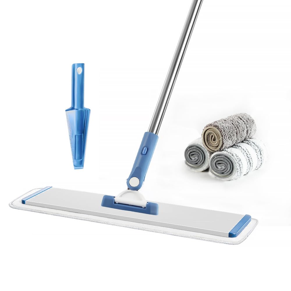 18" Commercial Flat Microfiber Floor Mop Cleaning System with 4 Washable Pads Cleaner for Laminate Tile