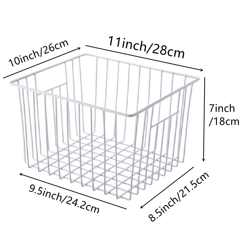 11'' Farmhouse Freezer Food Storage Organizer Baskets Modern Refrigerator Metal Wire Basket Bin with Built (6 Count)