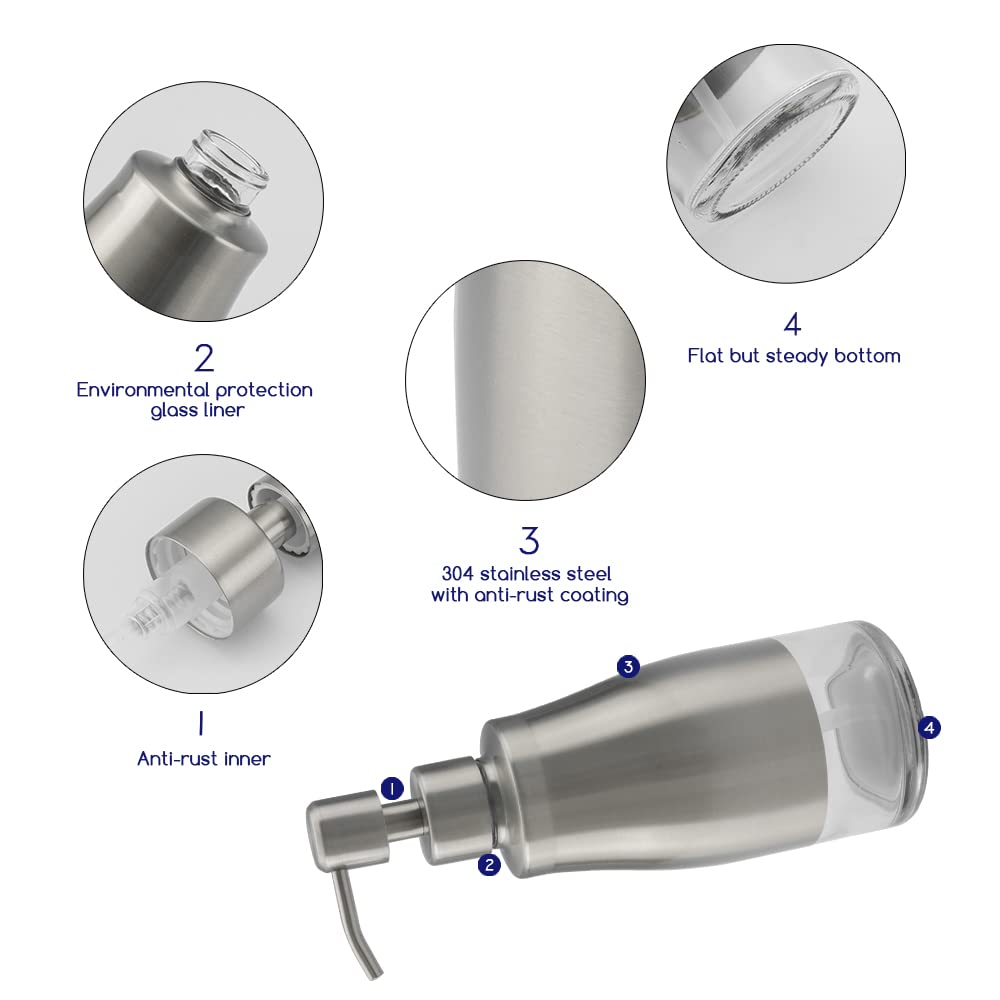 Kitchen Soap Dispenser with Silicone Tray & Stickers 11 OZ