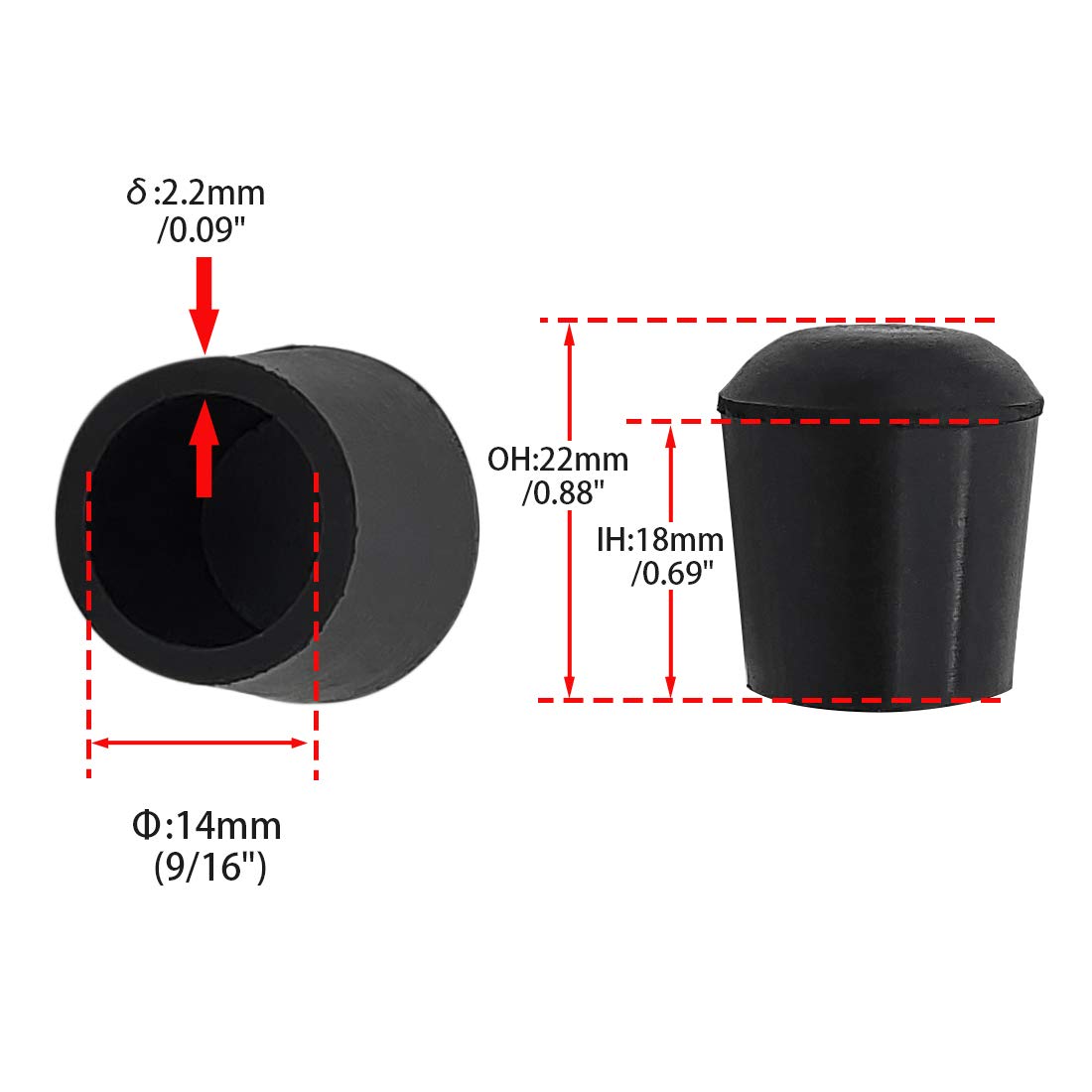 4 Pieces 14mm Rubber Chair Leg Caps Round (4 Count)