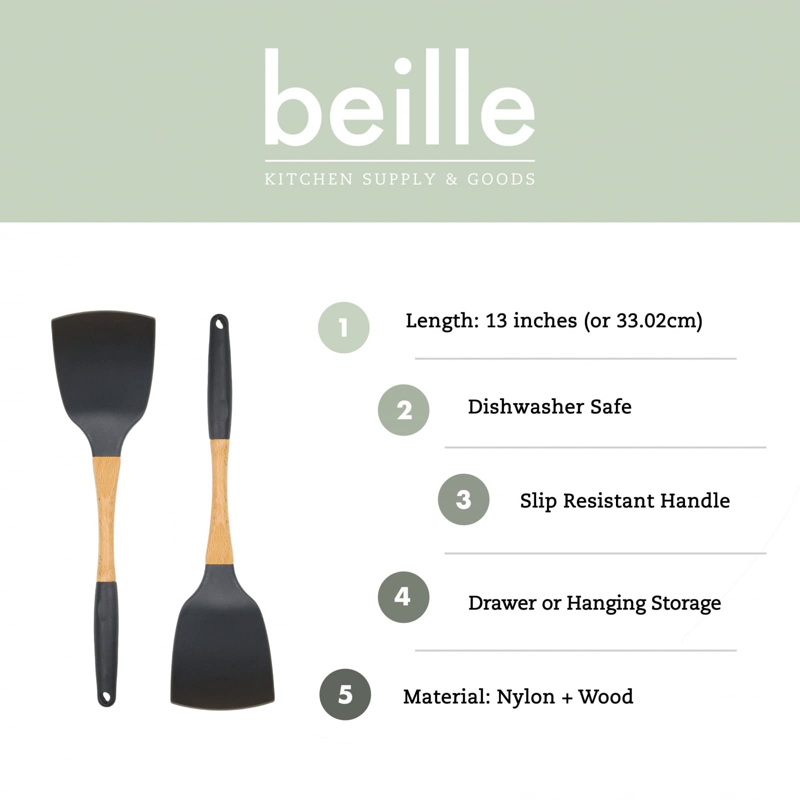 Grey Nylon Spatula with Wooden Handle Kitchen Utensils High Heat Resistance