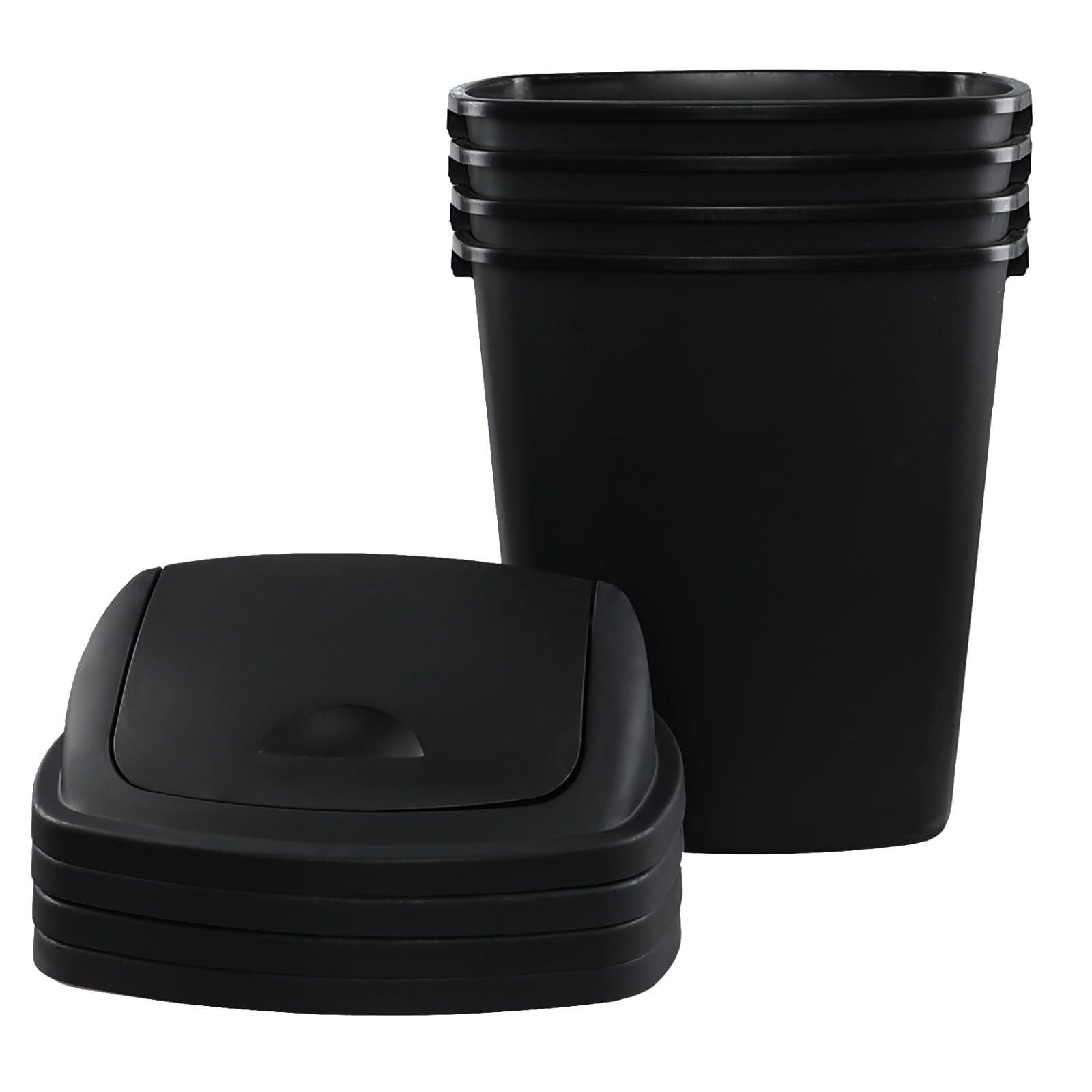 18 Gallon Black Plastic Kitchen Trash Can with Swing Lid (4 Count)