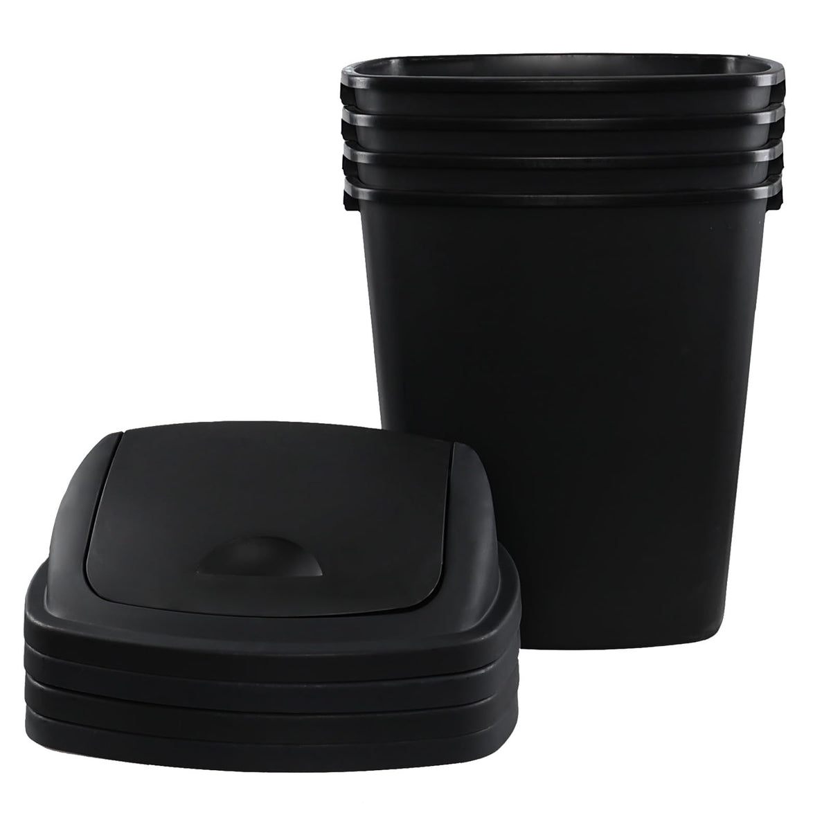 18 Gallon Black Plastic Kitchen Trash Can with Swing Lid (4 Count)