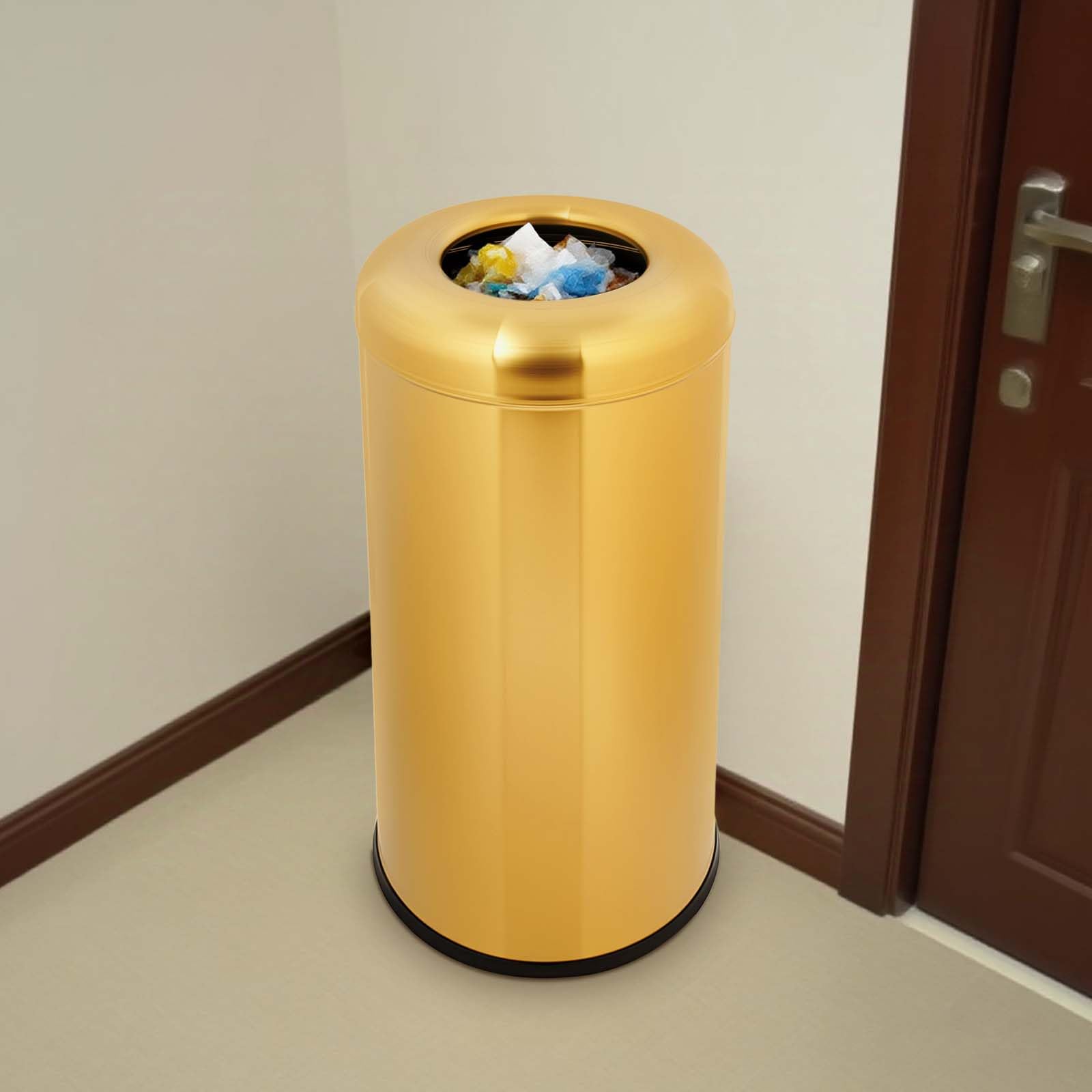 15.48 Gallon Commercial Metal Open Top Gold Trash Can