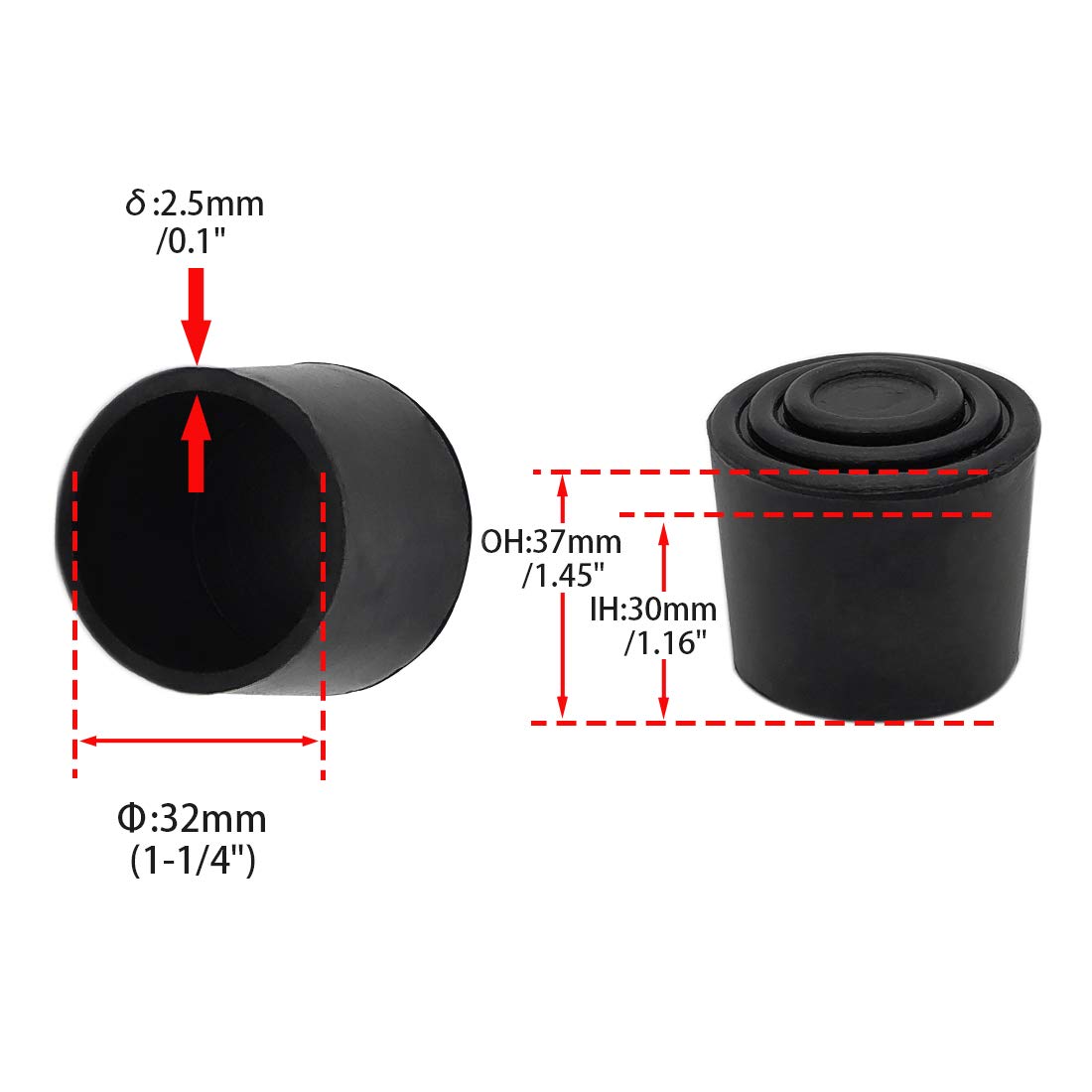 Furniture Table Covers Chair Leg Caps Round Black 32mm 4PCS (4 Count)