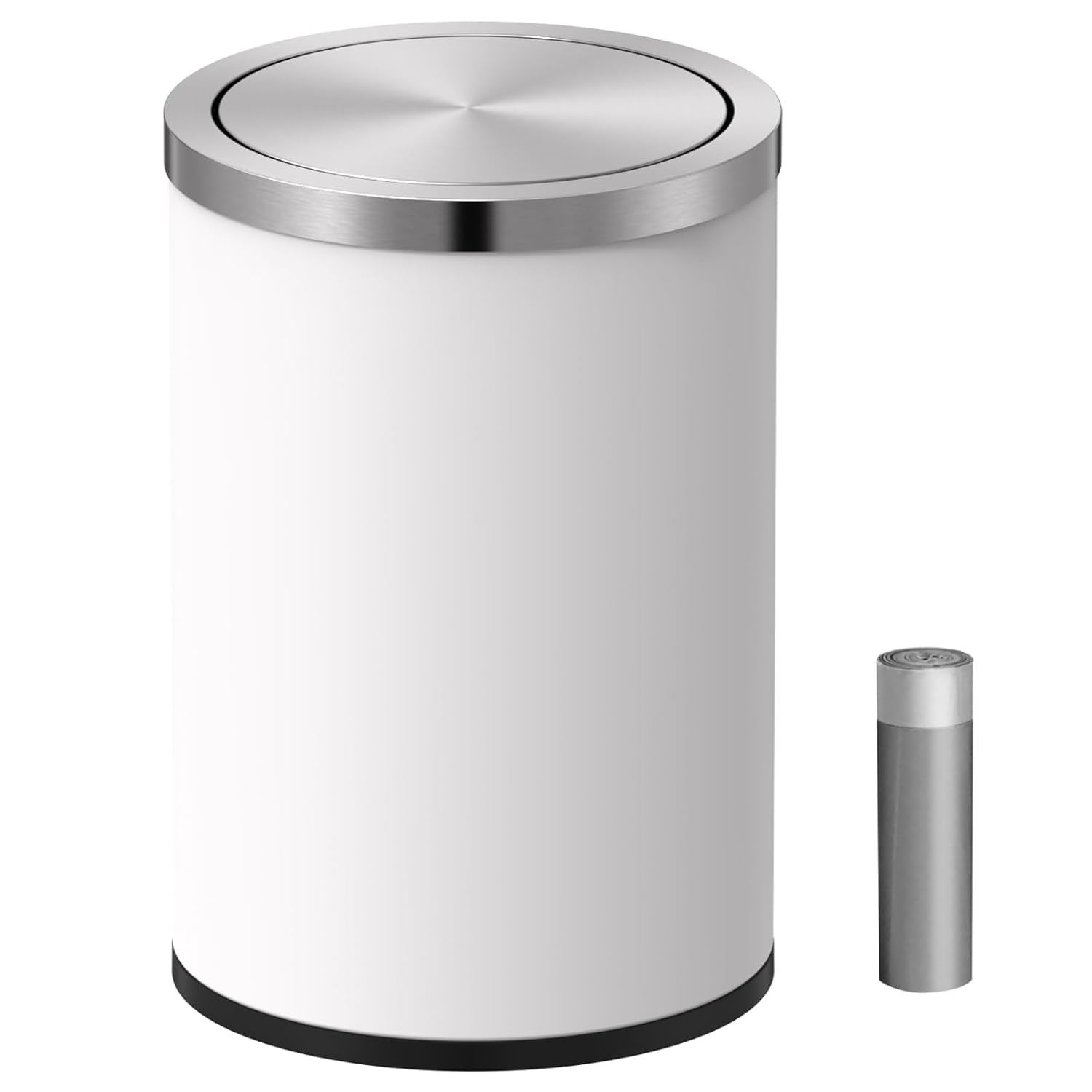 4 Gallons White Swing Lid Stainless Steel Trash Can