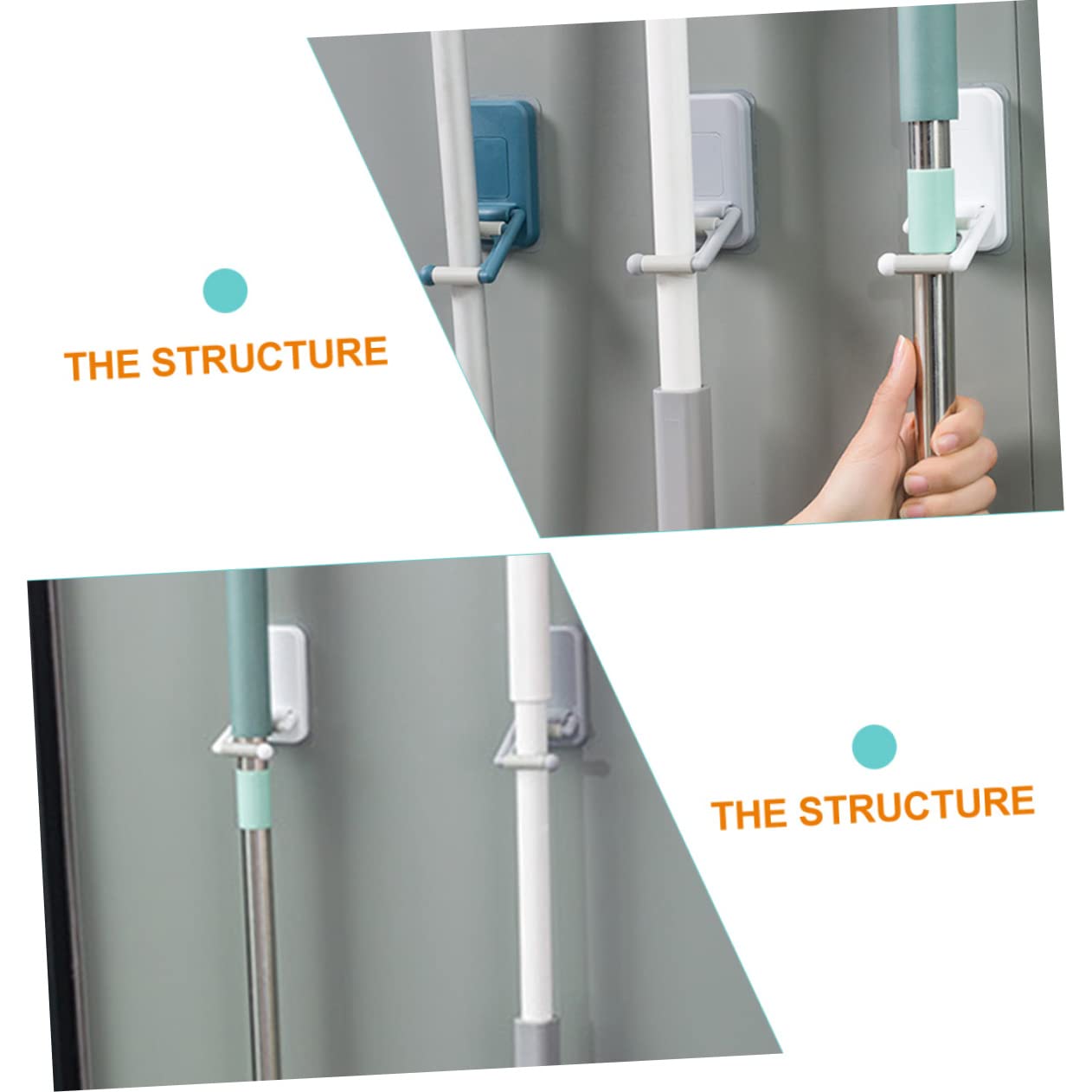 3pcs Punch Free Mop Hook Wall Mount Adhesive Broom Holder No Drilling Mop Organizer for Household Cleaning Sturdy and Convenient Grippers Random Color