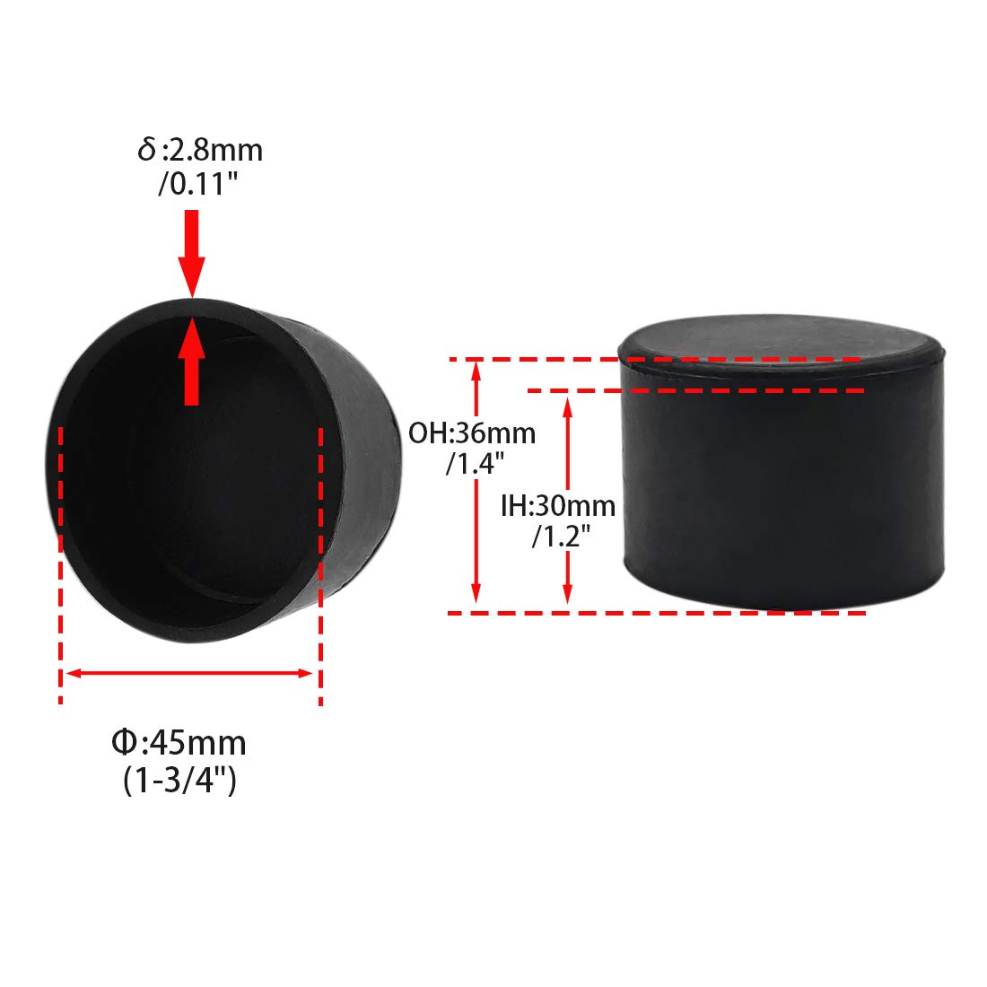 4 Pieces 45mm Rubber Chair Leg Caps Round (4 Count)