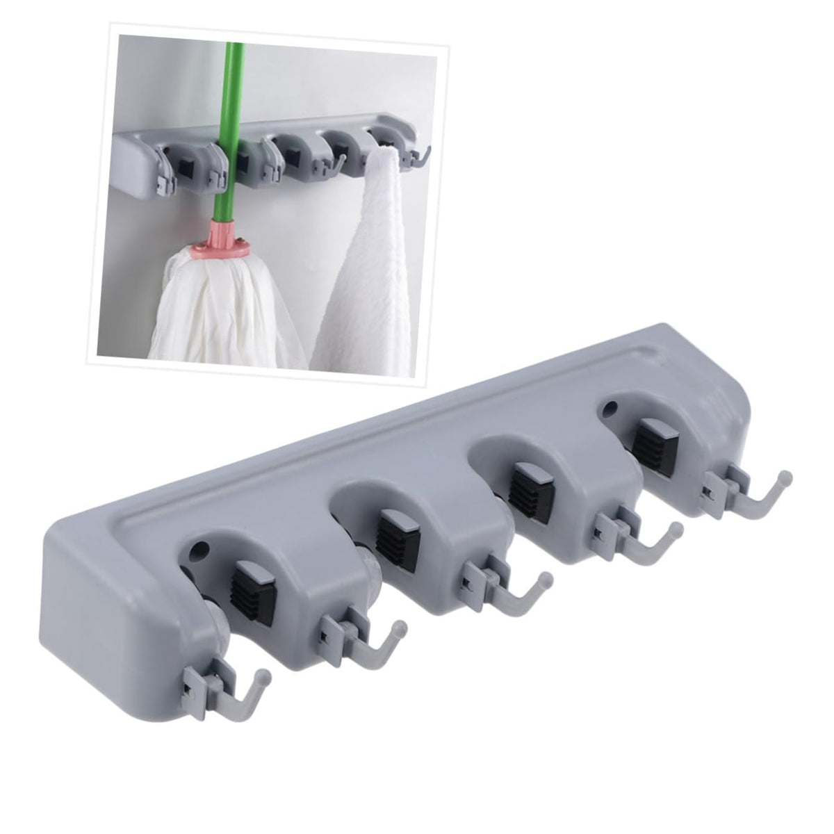 Multifunction Wall Mounted Mop Holder with Positions Hooks Bathroom Organizer for Brooms Cleaning Tools Easy Installation Space Saving Design
