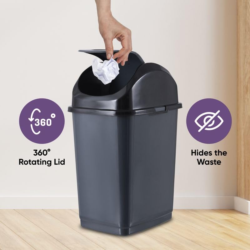 Kitchen Trash Can with Swing Top Lid 9 Gallon Slim Waste Bin 37 Qt Sturdy Plastic Garbage Can Medium Recycling Bin for Office (2 Count)