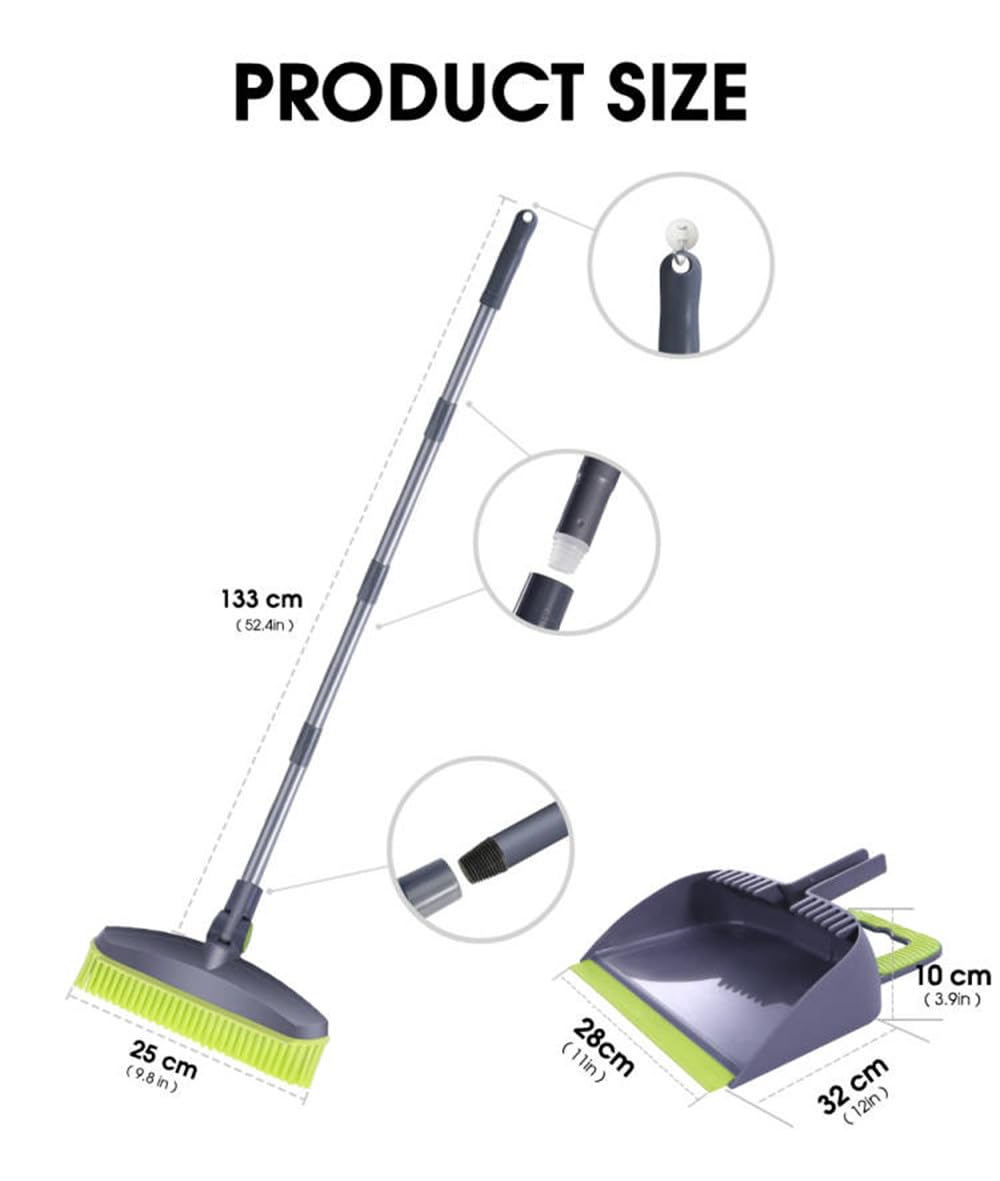 Adjustable Rubber Push Broom and Dustpan Set