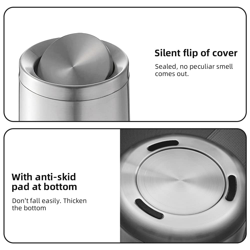 2.6Gallen Brushed Nickel Bathroom Trash Can with Lid