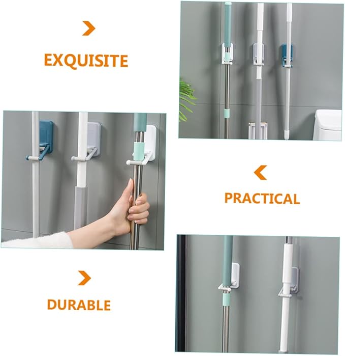 3pcs Microfiber Mop and Broom Holder Wall Mount Adhesive Mop Hanger Space Saving Broom Rack for Floor Cleaner Easy Install for Home