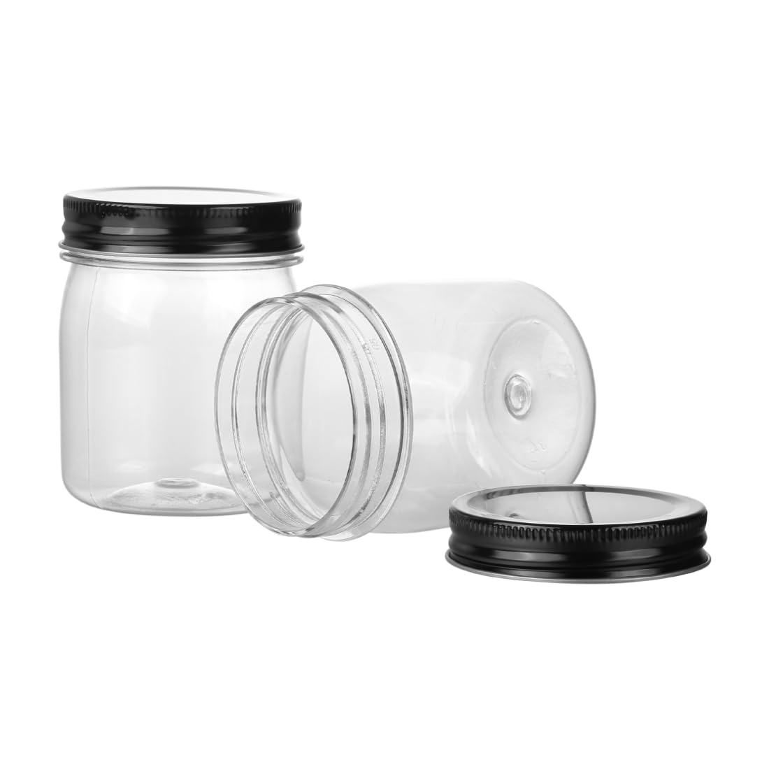 Plastic Mason Jars Reusable Storage Containers with Silver Airtight Lid 8 Ounce Clear Jars for Dry Foods
