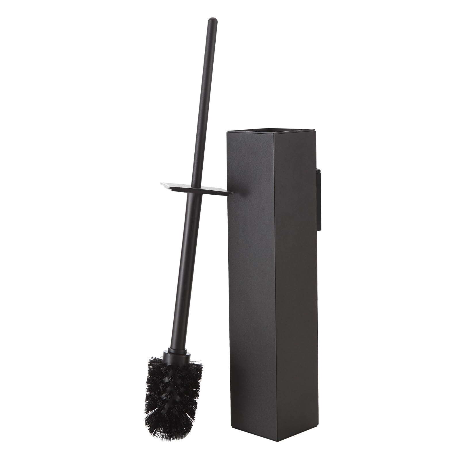 Toilet Brush and Holder Set Matte Black Wall Mounted for Bathroom Square Design