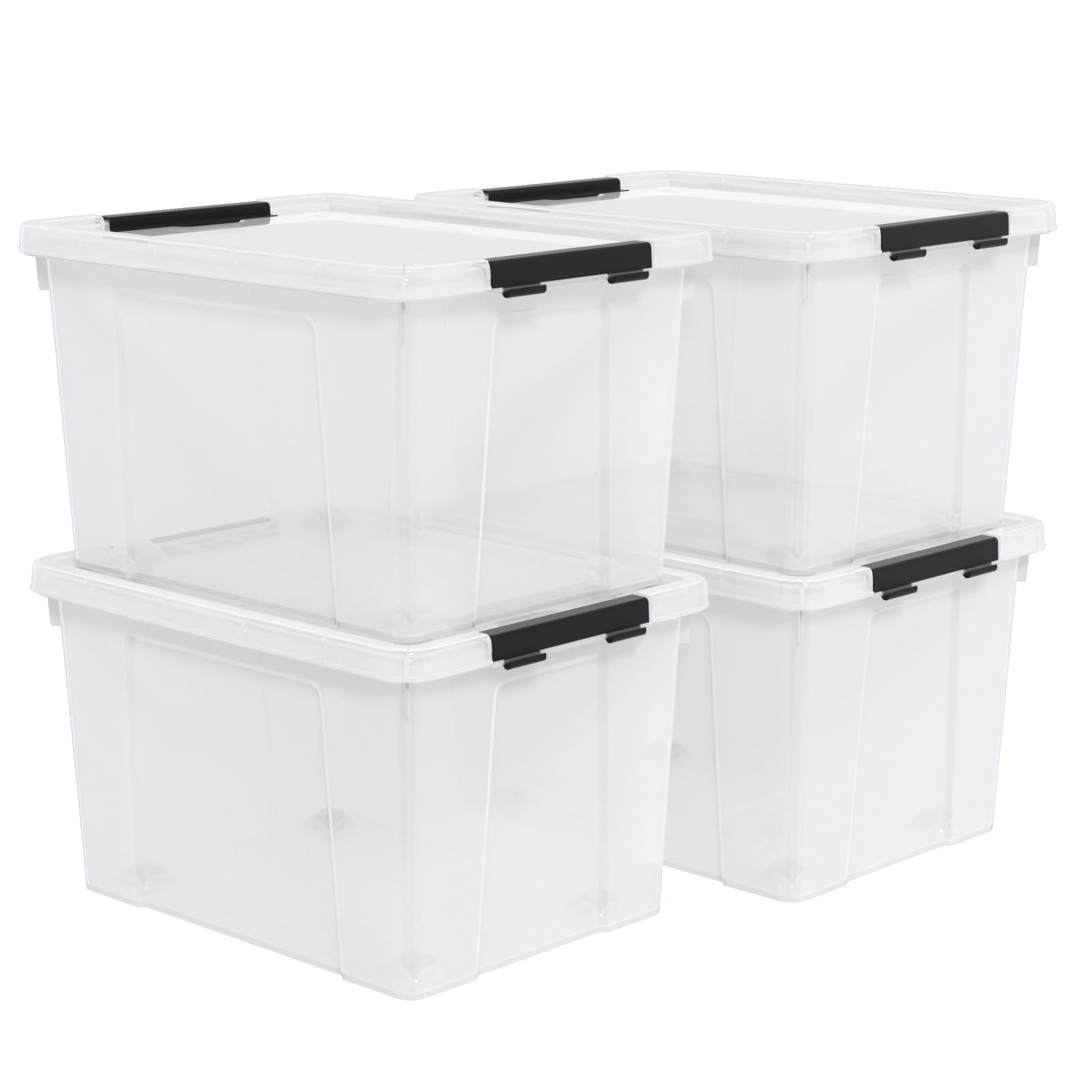 Set of 4 50 L Stackable Plastic Storage Container with Latching Lids and Wheels (4 Count)