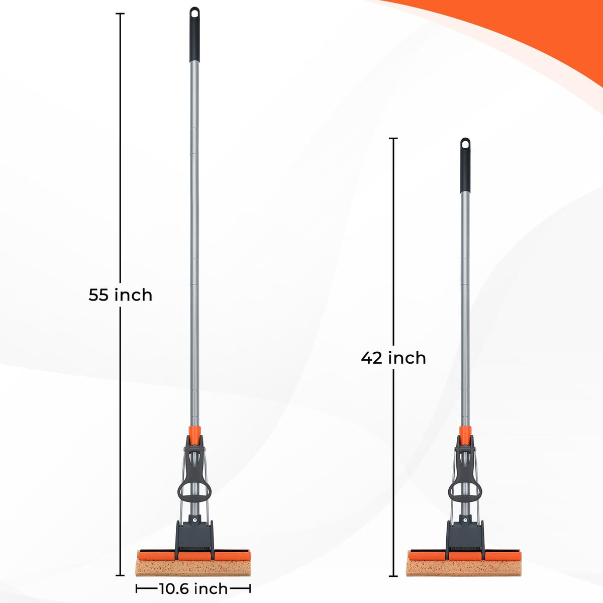 Sponge Mops for Floor Cleaning with 2 Cellulose Mop Head Refills and 55” Long Handle