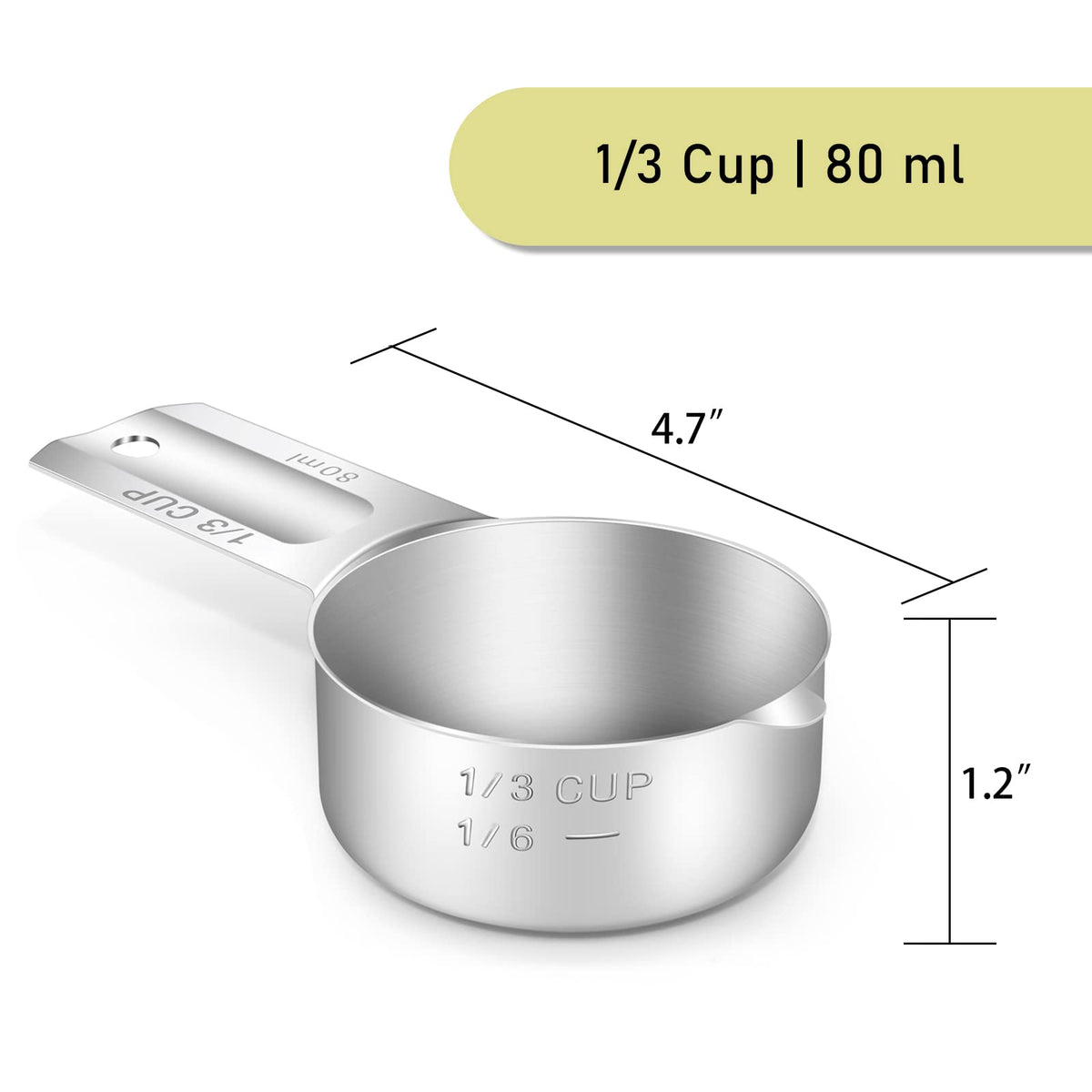 1PCS 1/3CUP(80ml, 2.7oz) Measuring Cup, 18/8 Stainless Steel Measure Scoop