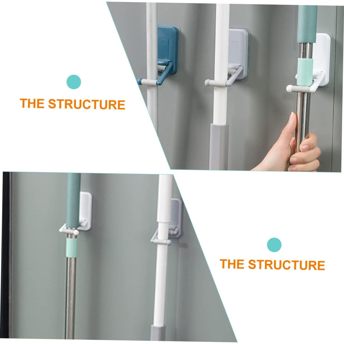 3pcs Adhesive Mop Holder No Drilling Punch Wall Mop Grippers for Broom Organization Space