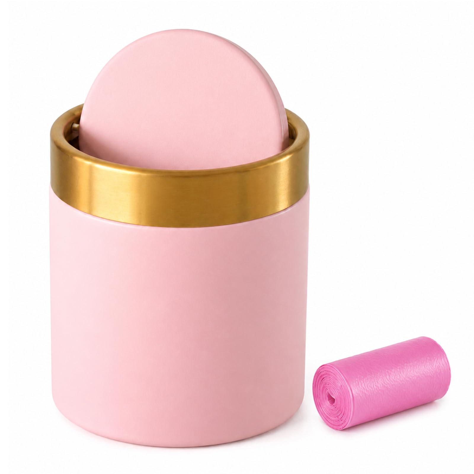 Pink Mini Countertop Trash Can with Lid