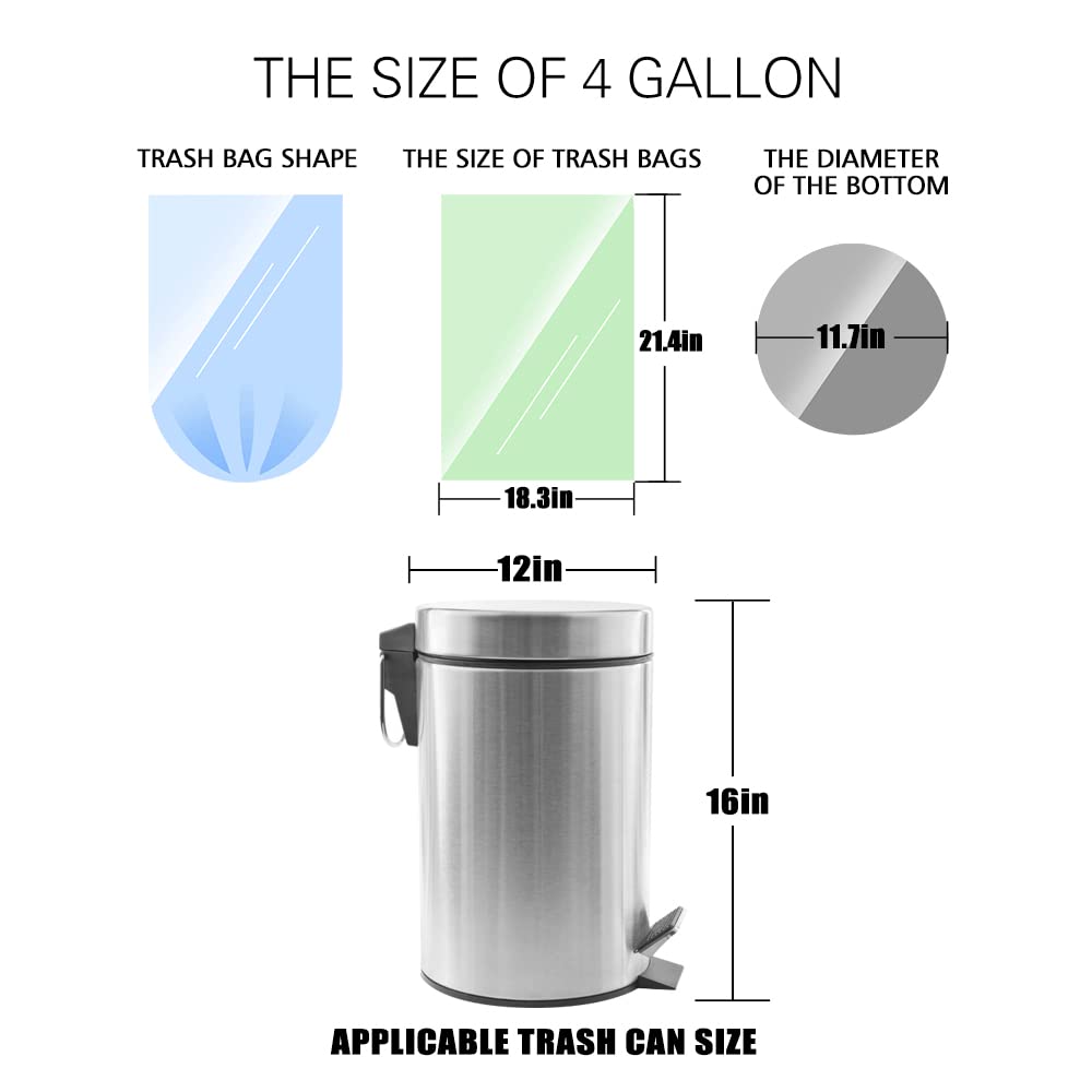 4 Gallon 330 Counts Colorful Small Trash Bags 3.8 Gal 4 Gal 4+ Gal fit 15 liter Garbage Bags by Teivio