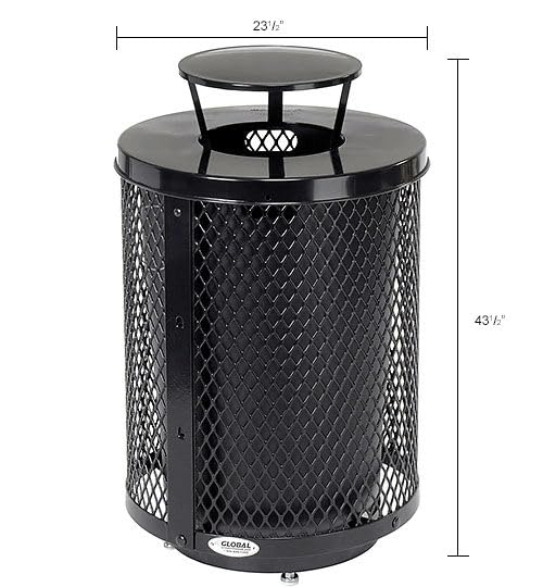 Outdoor Diamond Steel Trash Can with Rain Bonnet Lid