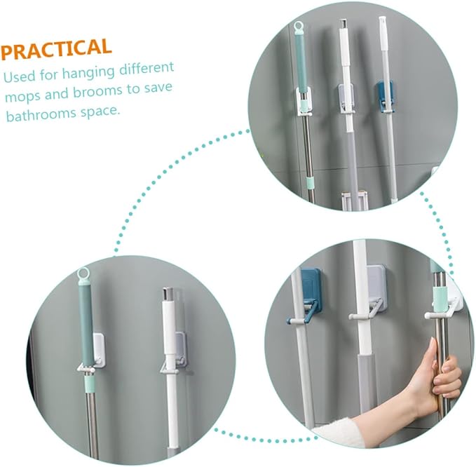 3pcs Slip Broom Hanger Adhesive Wall Mount Mop Holder for Microfiber Mop No Drilling Broom Rack Space Saver for Home