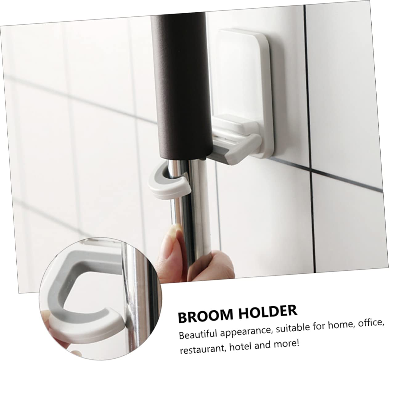 3pcs Punch Wall Mounted Mop Holder Clips Heavy Duty Adhesive Broom and Umbrella Organizer for Kitchen Bathroom Laundry Hanging Hooks