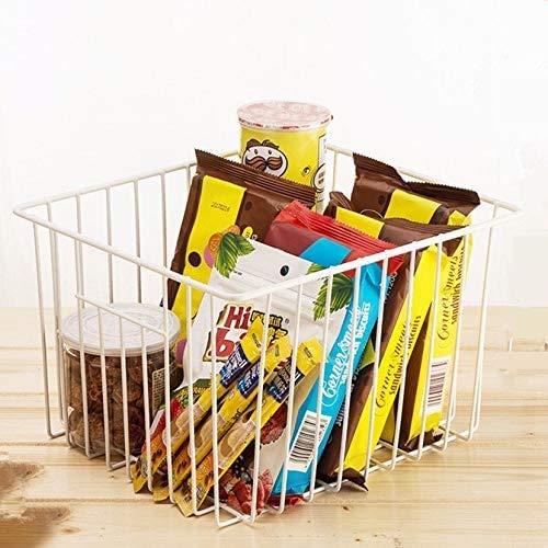 11'' Farmhouse Freezer Food Storage Organizer Baskets Modern Refrigerator Metal Wire Basket Bin with Built (6 Count)