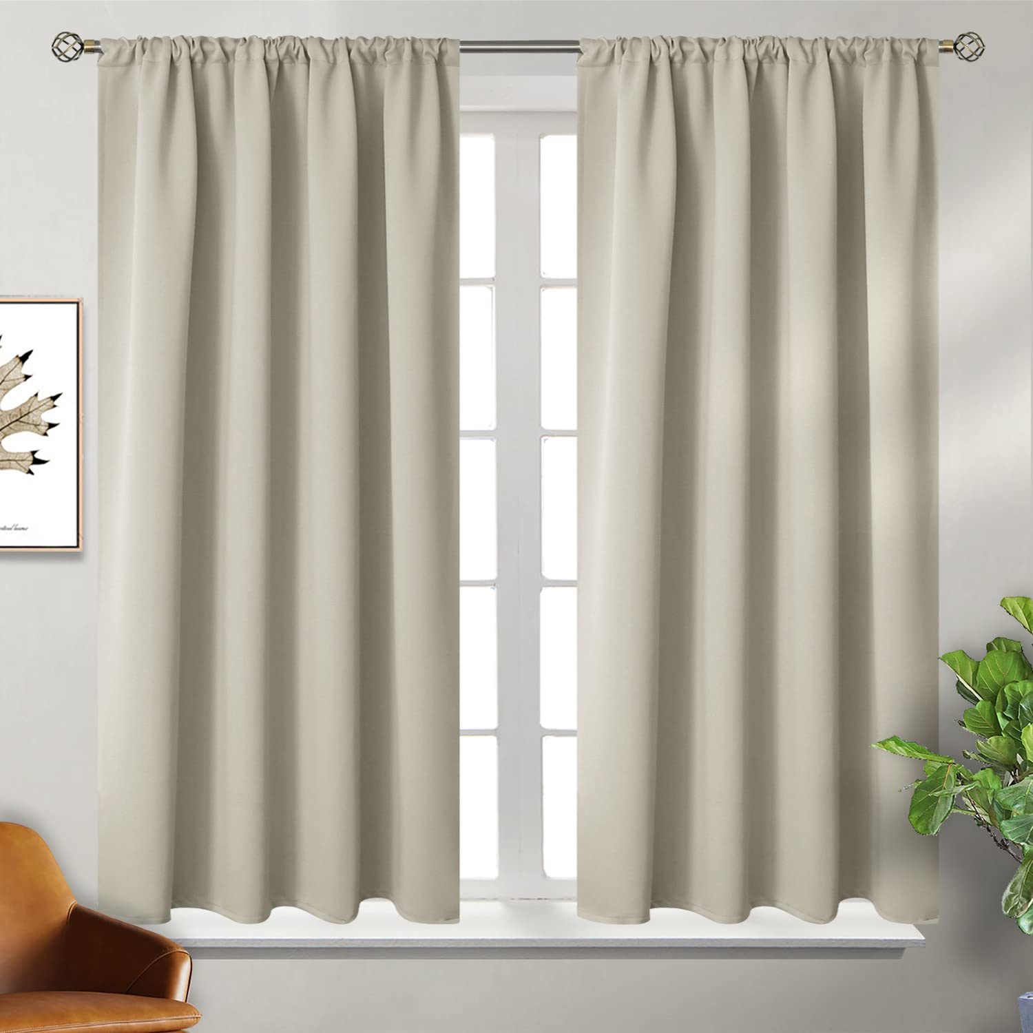Rod Pocket Blackout Curtains for Bedroom (2 Count)