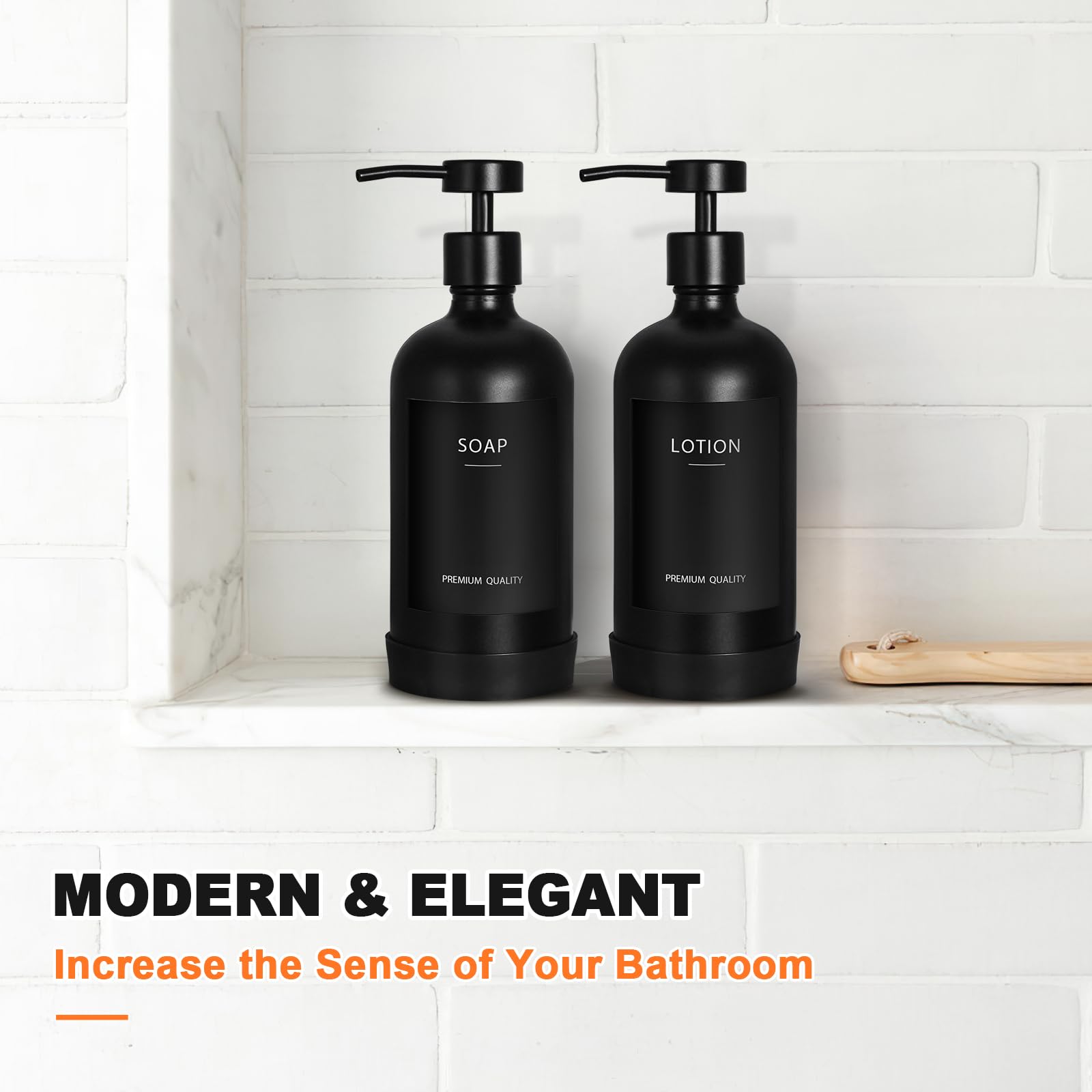 Black Glass Soap Dispenser with Stainless Steel Pump (2 Count)
