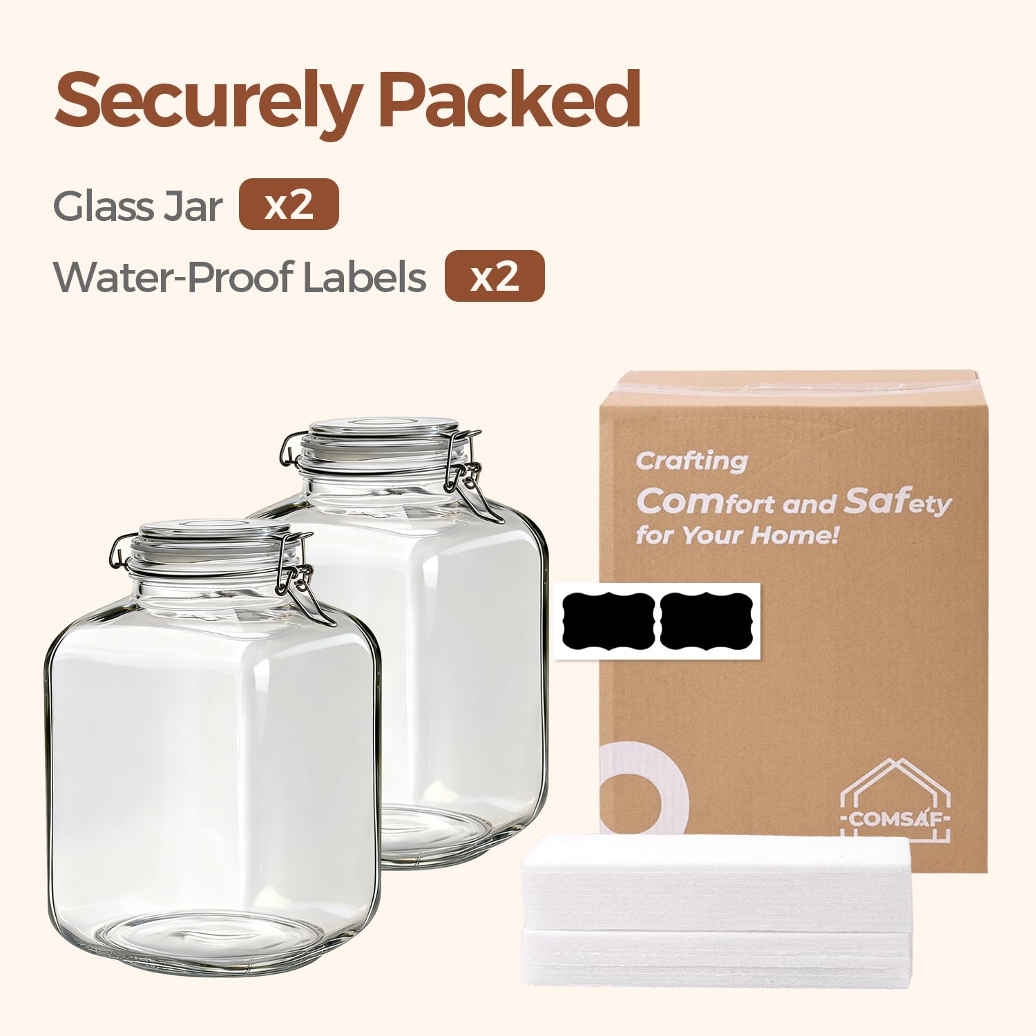 Square Glass Pantry Jars with Airtight Lids 1.1 Gallon 2 Pack Large (2 Count)