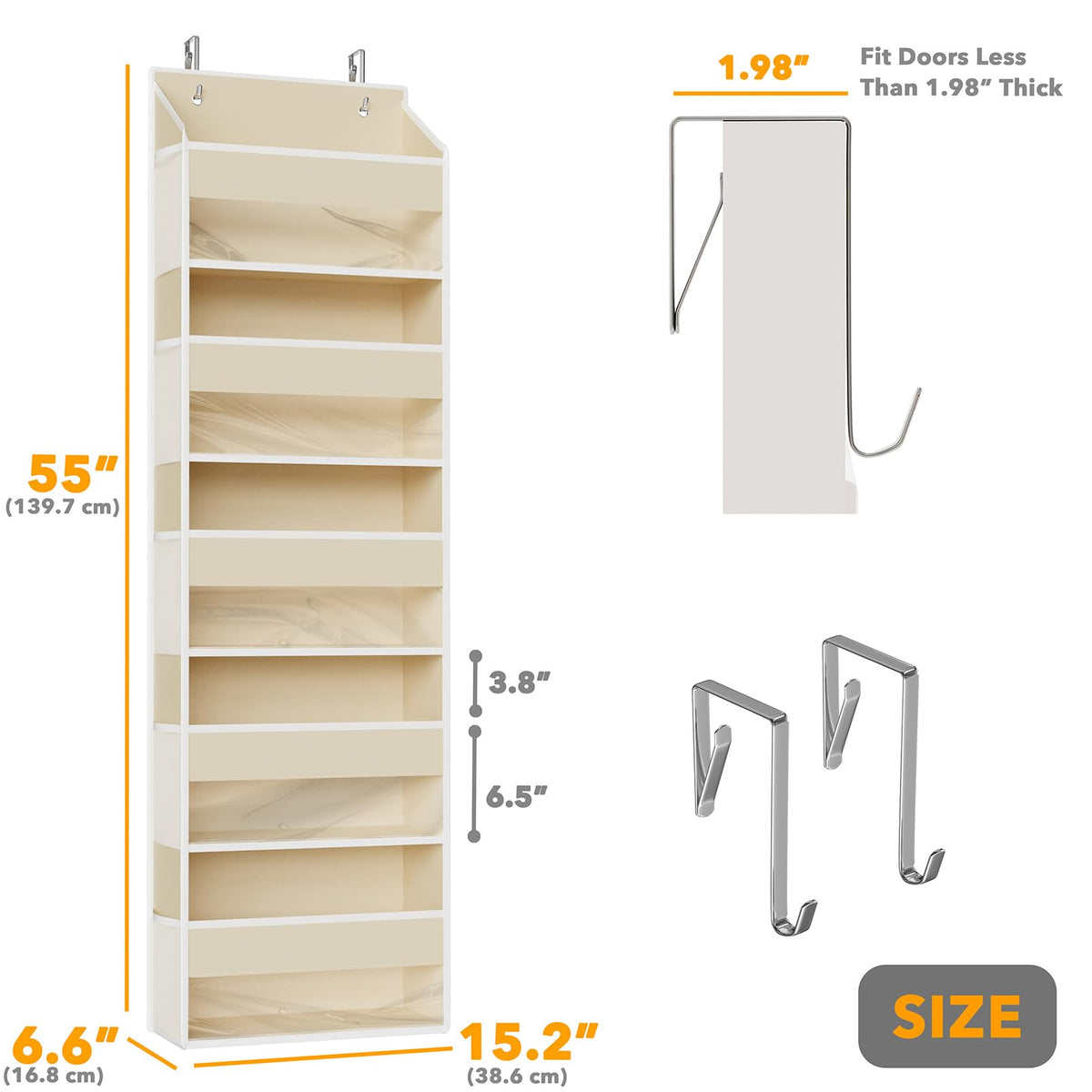 1 Pack Over The Door Organizer with 5 Large Pockets and 10 Mesh Side Pockets