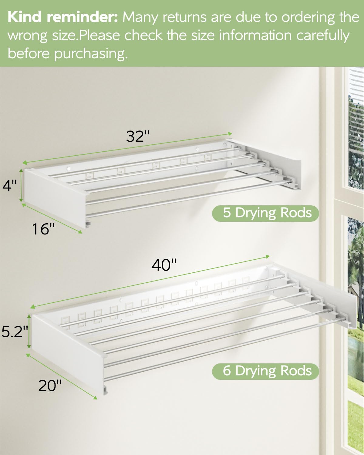 Wall Mounted Clothes Drying Rack 40 inches